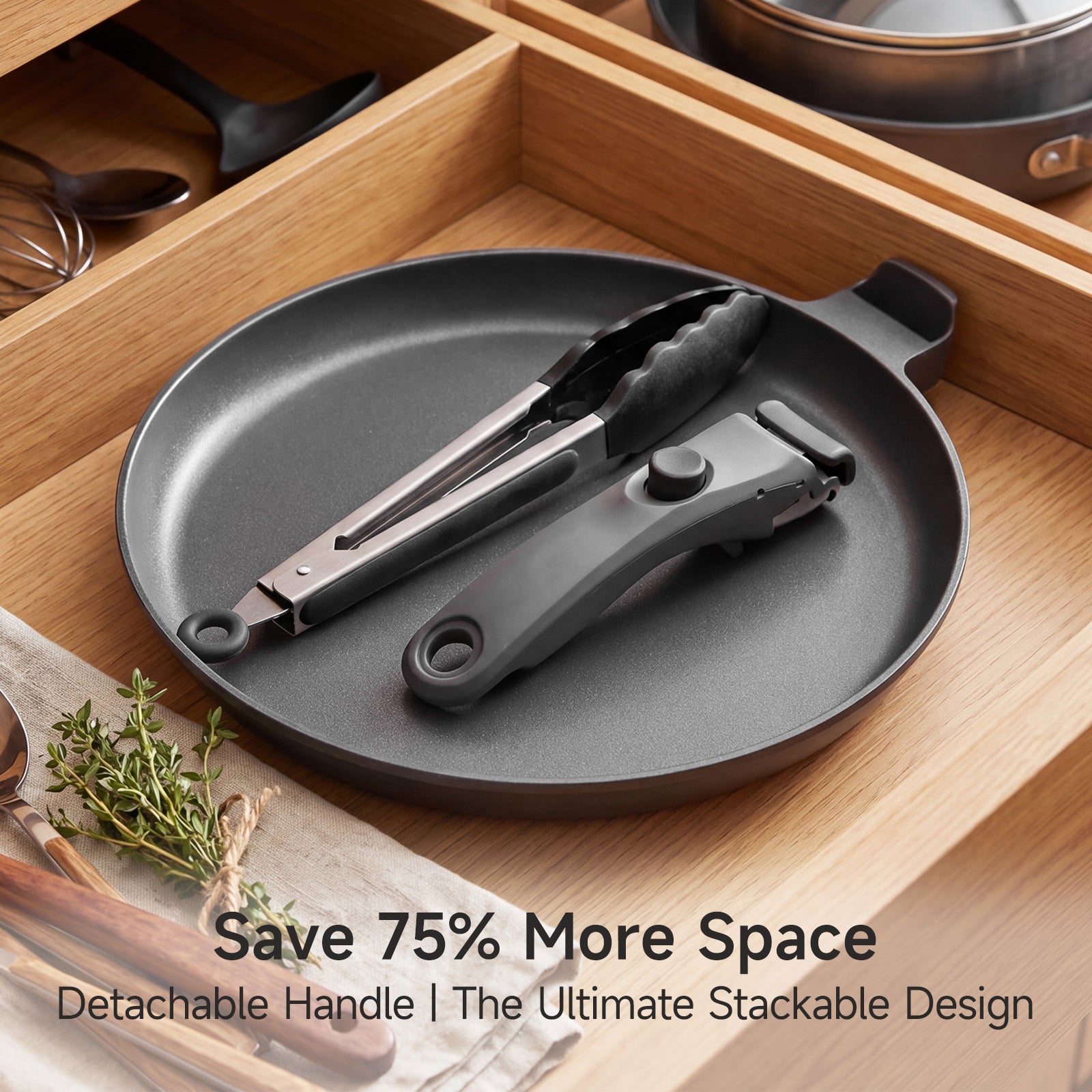 9.5 Inch Nonstick Crepe Pan with Detachable Handle, Titanium Pancake Pan, Flat Tawa Dosa Tortilla Pan, Induction Compatible, Oven Safe, Dishwasher Safe, PTFE & PFOA Free