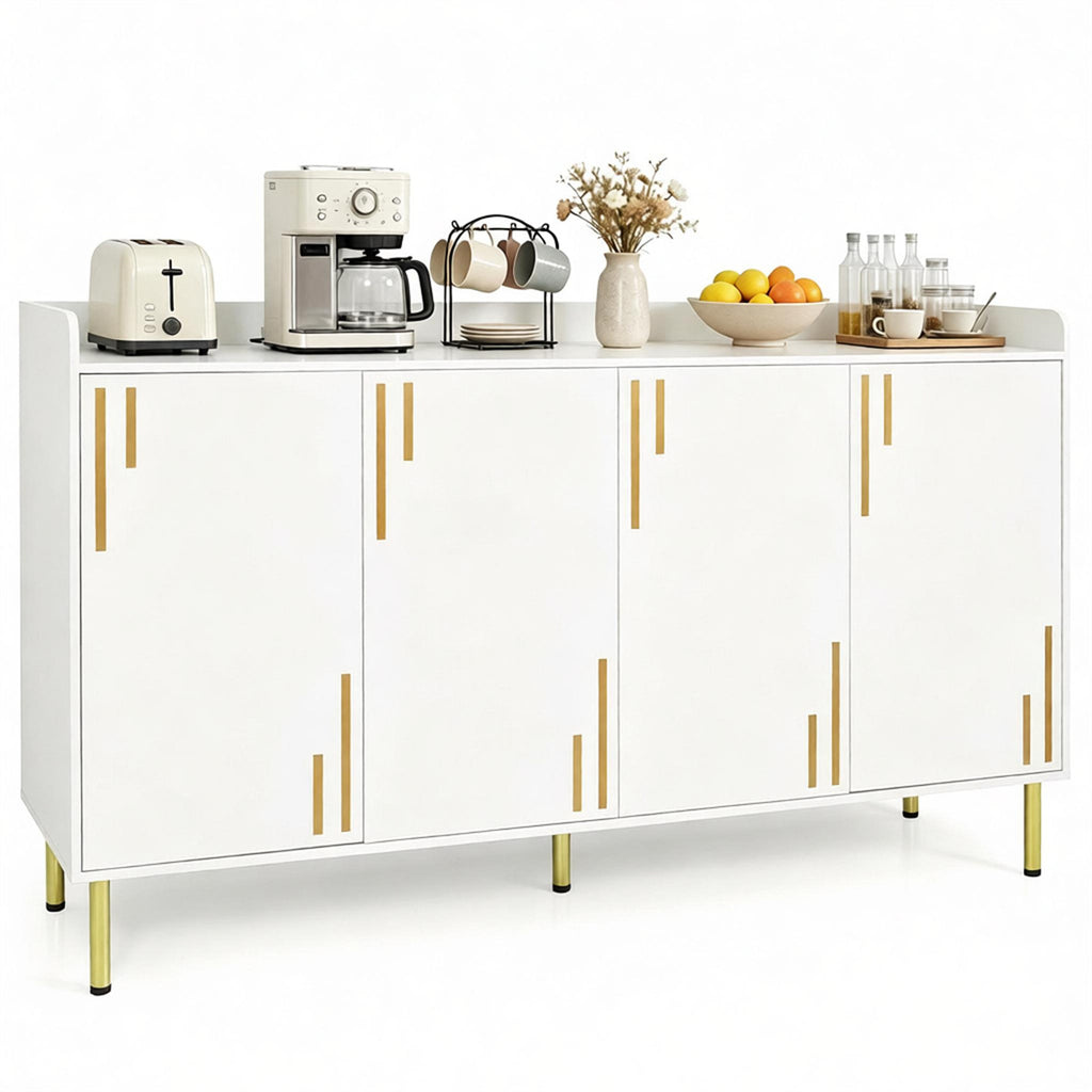 AEELLEEA 55"W White 4-Door Storage Sideboard Cabinet, 33"H Buffet Cabinet with Gold Metal Legs for Kitchen Dining Room