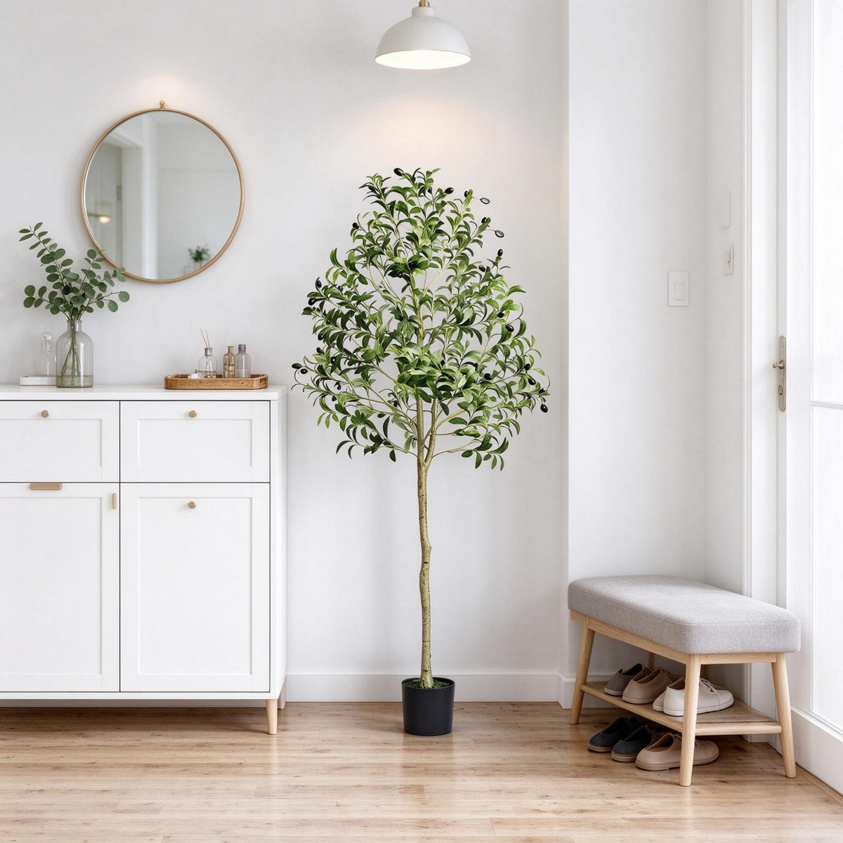 AEELLEEA 5FT Artificial Olive Tree, Faux Olive Plant with Fruits & Black Pot for Indoor Home Decor