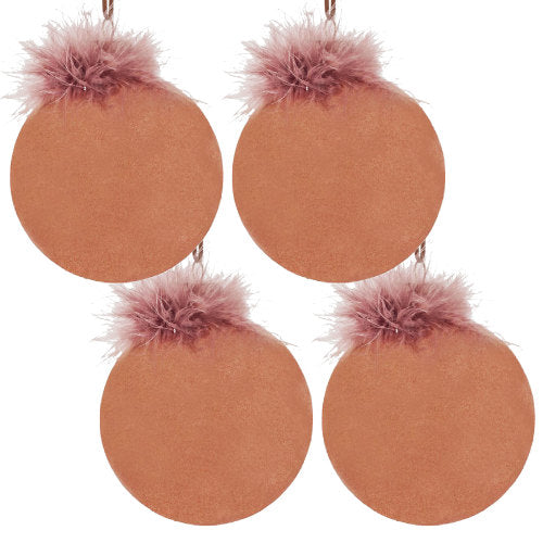 4 PCS Christmas Ball Ornaments, Terracotta Velvet Xmas Tree Baubles with Faux Fur Pom Pom Top, Boho Christmas Decorations for Holiday Party Wreath