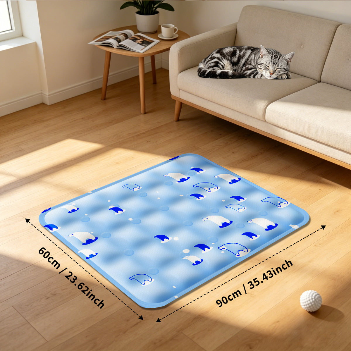 Water-Fill Pet Cooling Mat for Cats & Dogs, Reusable Washable Summer Cooling Pad, Blue, 35.43" x 23.62"