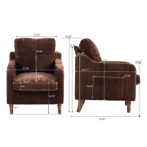 AEELLEEA Mid Century Corduroy Accent Chair, Armchair with Solid Wood Legs & Side Pocket