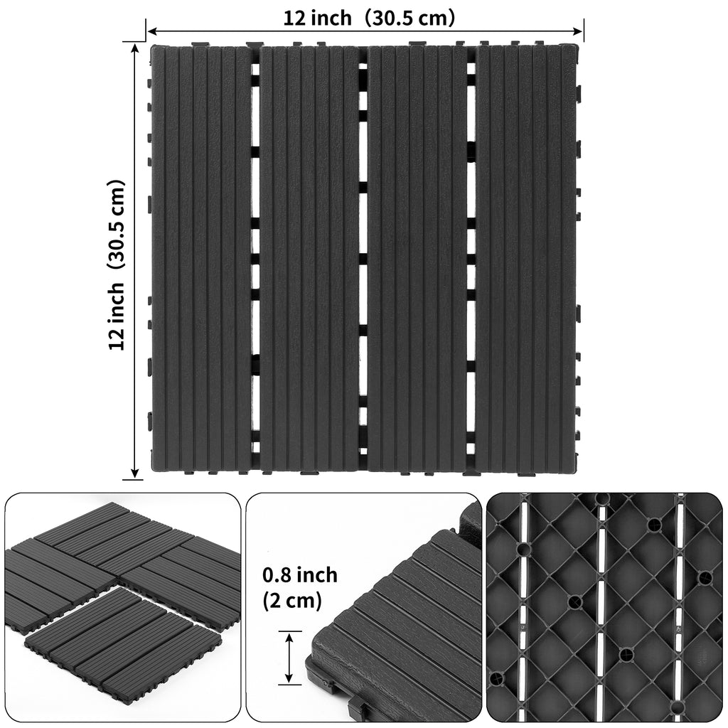 AEELLEEA 44 Pack Interlocking Plastic Deck Tiles, 12"×12" PP Patio Floor Tiles, Non-Slip Drainable Outdoor Flooring for Balcony, Poolside, Backyard
