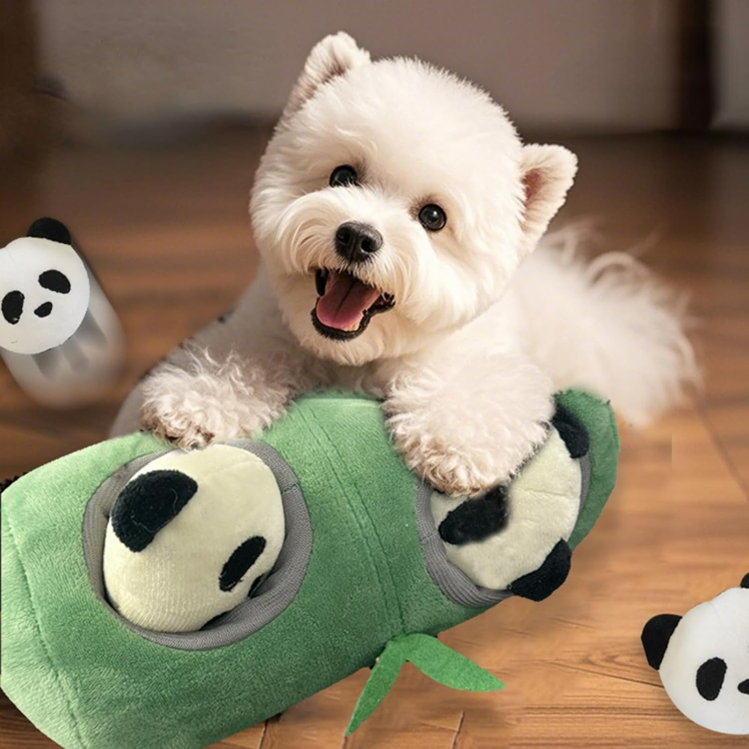 Dog Puppy Snuffle Hide-and-Seek Toy Set Cute Panda Bamboo Shapes Crinkle Paper BB Sound Slow Feeding Pet Toy Dog Accessories Gift for Christmas (Bamboo)