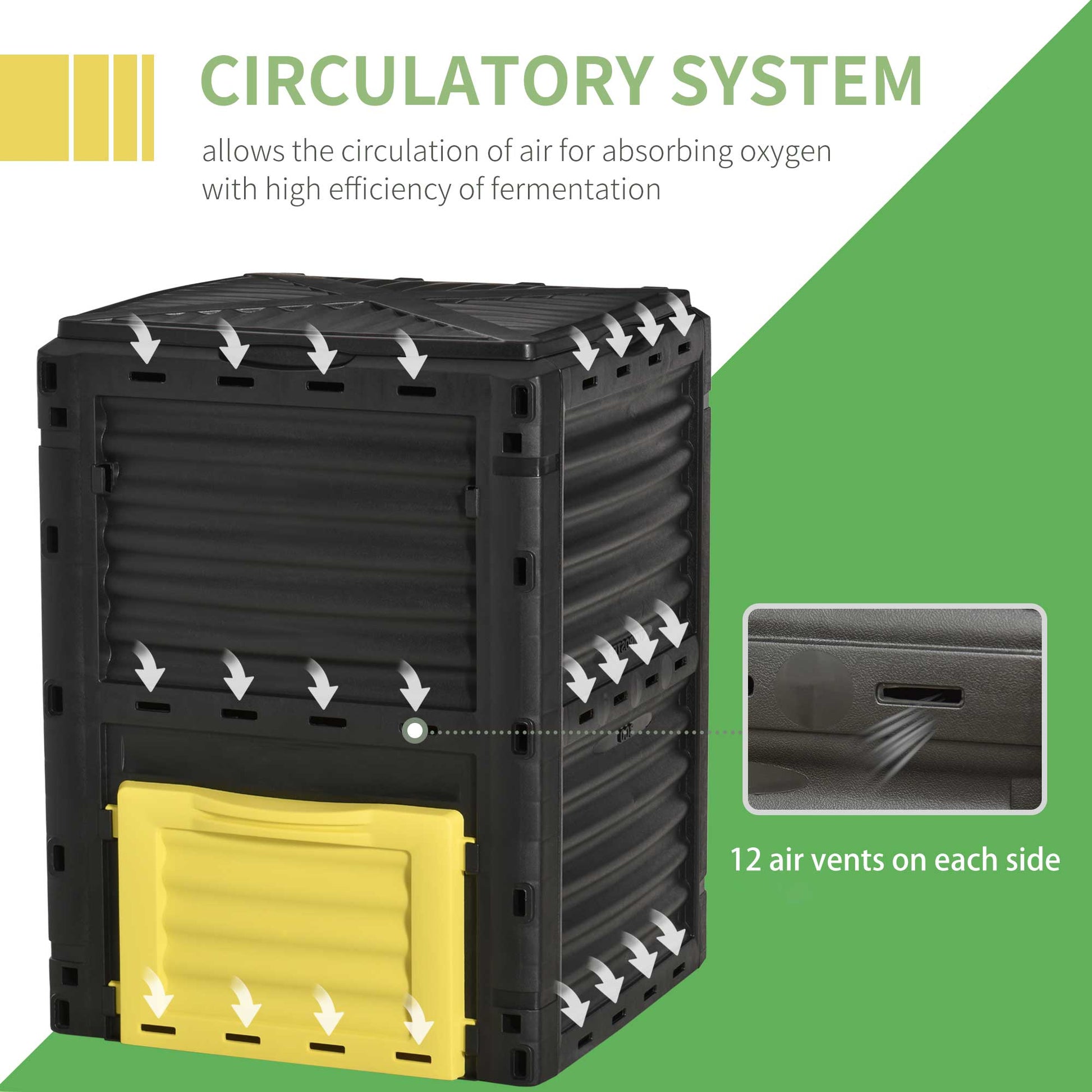 80 Gallon Outdoor Compost Bin, Outdoor Trash Can with Lid, Large Garden Garbage Can, Aerating Composter for Backyard Waste, Easy Assembly, Yellow ✅ 必含全部指定关键词：