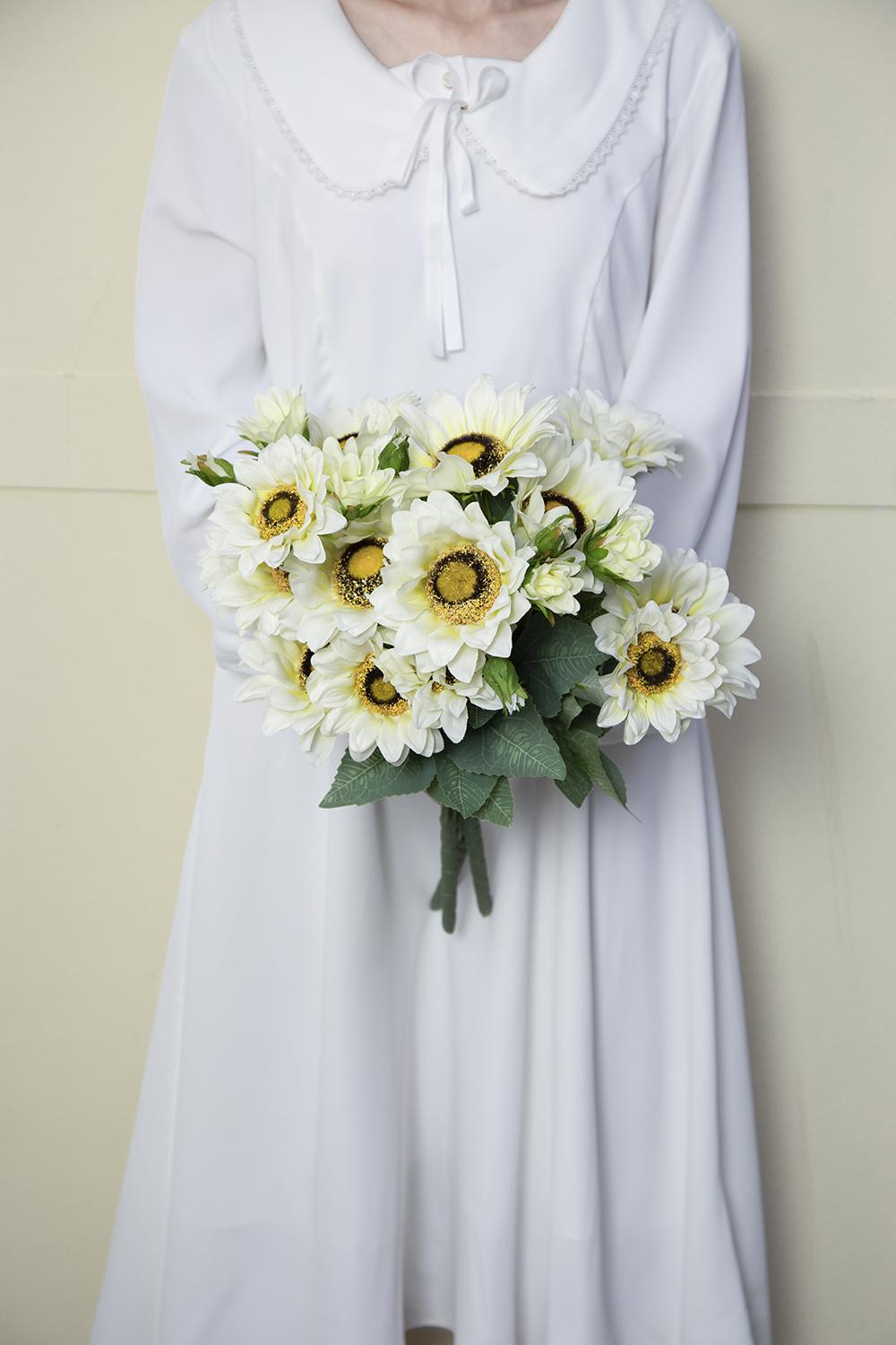 10.2 x 11 x 18.9"H Artificial Cream Sunflower BushX9, 4 Pack