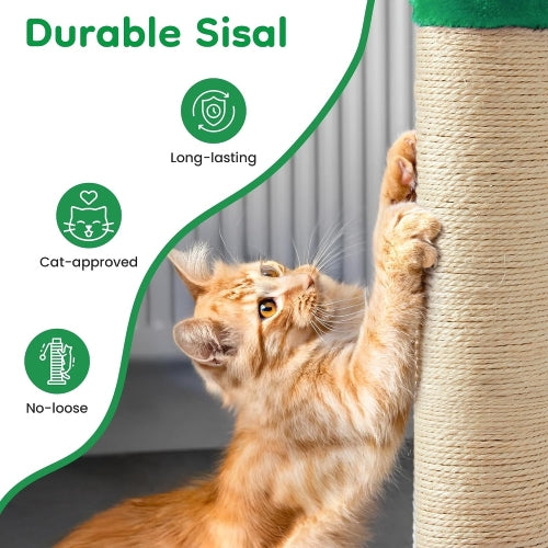 22" Cat Scratching Post, Sisal Cat Scratcher with Interactive Hanging Toy, Monster Design for Indoor Cats, Fits Kittens & Large Cats, Green