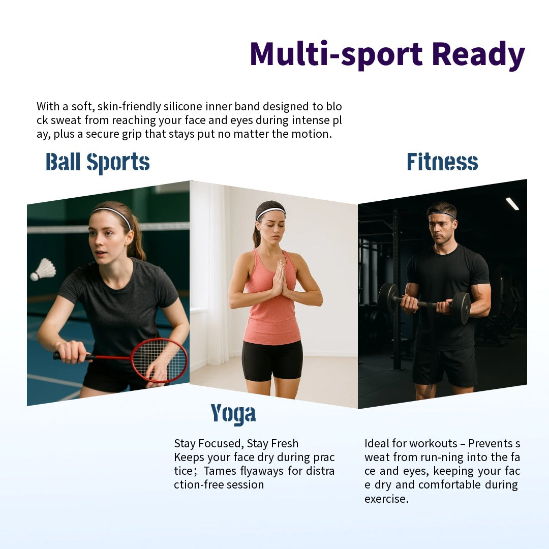 2-Pack Sports Headbands, Sweat-Wicking & Quick-Dry, Comfortable Stretch Won't Squeeze Head, Vibrant & Versatile for Workouts