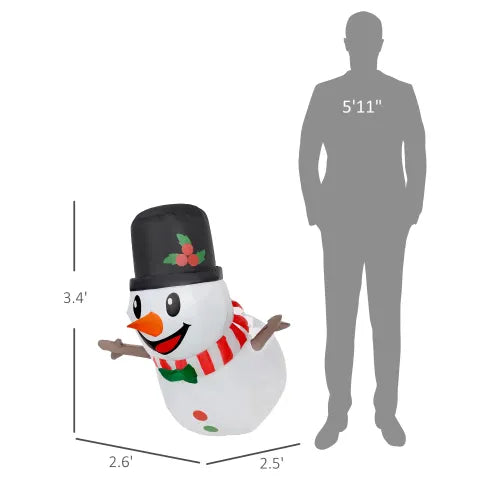 AEELLEEA 3.4' Inflatable Snowman Christmas Decoration with LED Lights, Outdoor Indoor Holiday Yard Decor