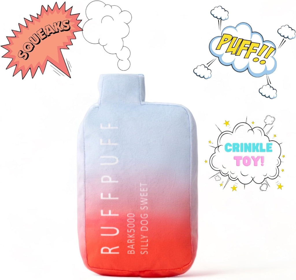 RUFF PUFF Dog Toys - Funny Cute Plush Dog Toys with Squeaker - Parody Dog Toy - Puppy Toys - Dog Birthday - Bark Toys (Red, Blue)