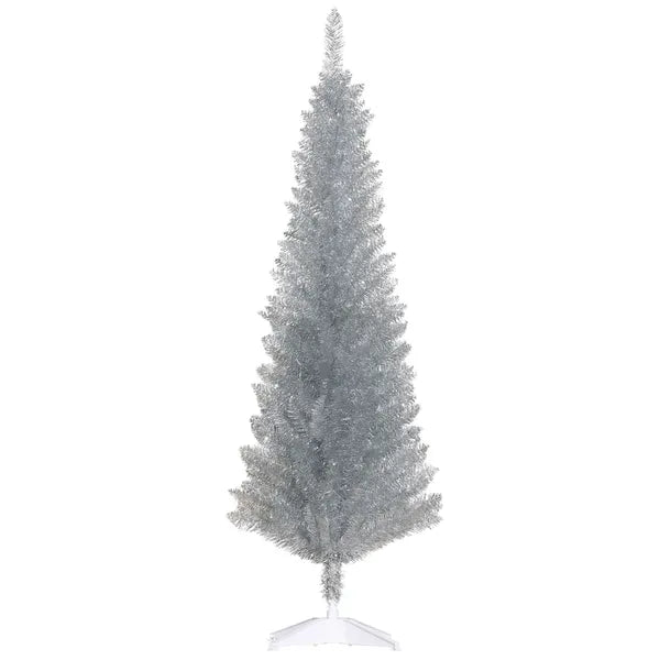 AEELLEEA-5ft Silver Pencil Artificial Christmas Tree, Slim Unlit Xmas Tree with 294 Branch Tips, Plastic Stand for Indoor Holiday Decor