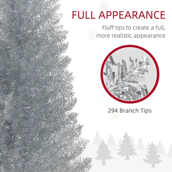 AEELLEEA-5ft Silver Pencil Artificial Christmas Tree, Slim Unlit Xmas Tree with 294 Branch Tips, Plastic Stand for Indoor Holiday Decor