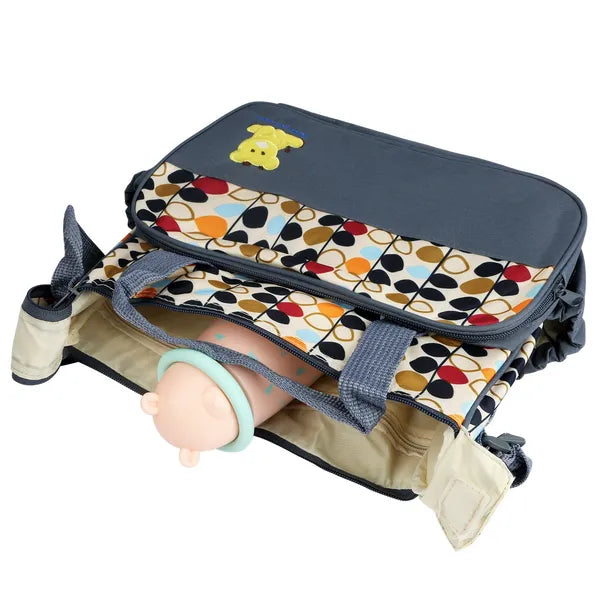 5-Piece Baby Diaper Bag Set, Water-Resistant Mommy Tote with Insulated Bottle Holder, Polka Dot, Grey