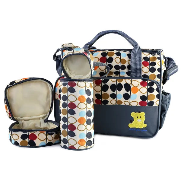 5-Piece Baby Diaper Bag Set, Water-Resistant Mommy Tote with Insulated Bottle Holder, Polka Dot, Grey