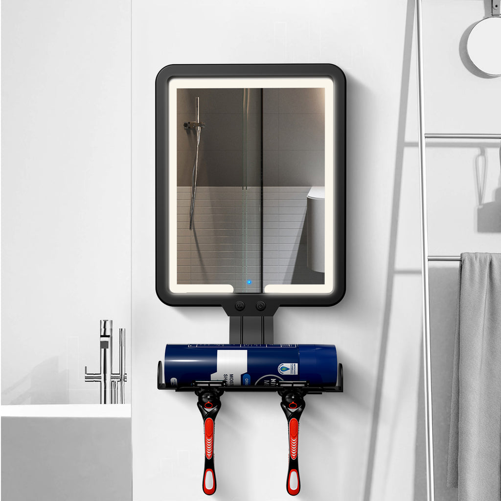 Lighted Fogless Shower Mirror for Shaving, Anti-Fog, 3 Color Dimmable, Adjustable, Razor & Foam Holder, Wall Mount