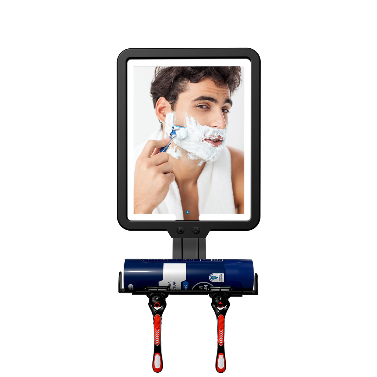 Lighted Fogless Shower Mirror for Shaving, Anti-Fog, 3 Color Dimmable, Adjustable, Razor & Foam Holder, Wall Mount