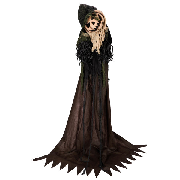 5.7ft Halloween Decorations Outdoor Life Size Animatronics Wizard with Pumpkin Face, Sound-Actived Party Decor with Creepy Sound
