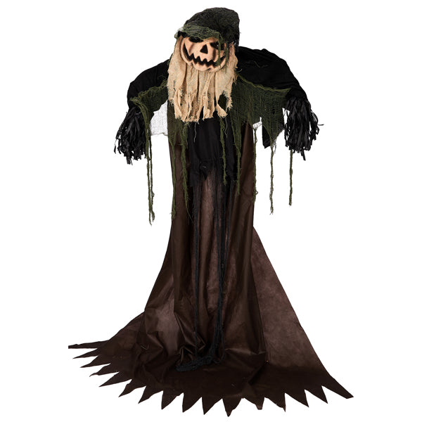 5.7ft Halloween Decorations Outdoor Life Size Animatronics Wizard with Pumpkin Face, Sound-Actived Party Decor with Creepy Sound