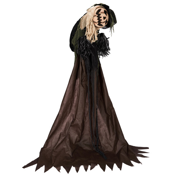 5.7ft Halloween Decorations Outdoor Life Size Animatronics Wizard with Pumpkin Face, Sound-Actived Party Decor with Creepy Sound