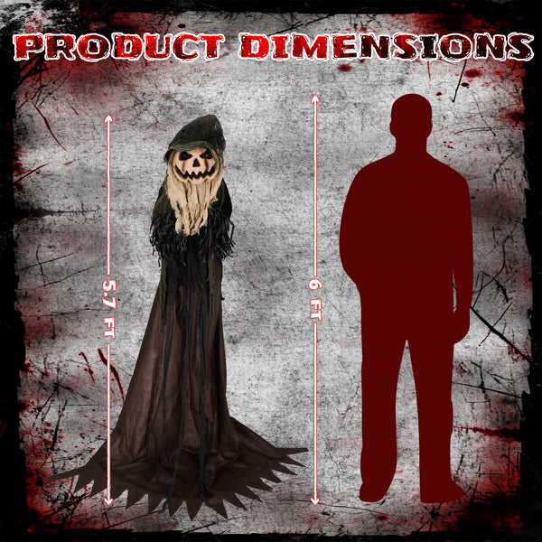 5.7ft Halloween Decorations Outdoor Life Size Animatronics Wizard with Pumpkin Face, Sound-Actived Party Decor with Creepy Sound