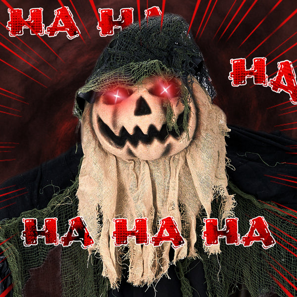 5.7ft Halloween Decorations Outdoor Life Size Animatronics Wizard with Pumpkin Face, Sound-Actived Party Decor with Creepy Sound