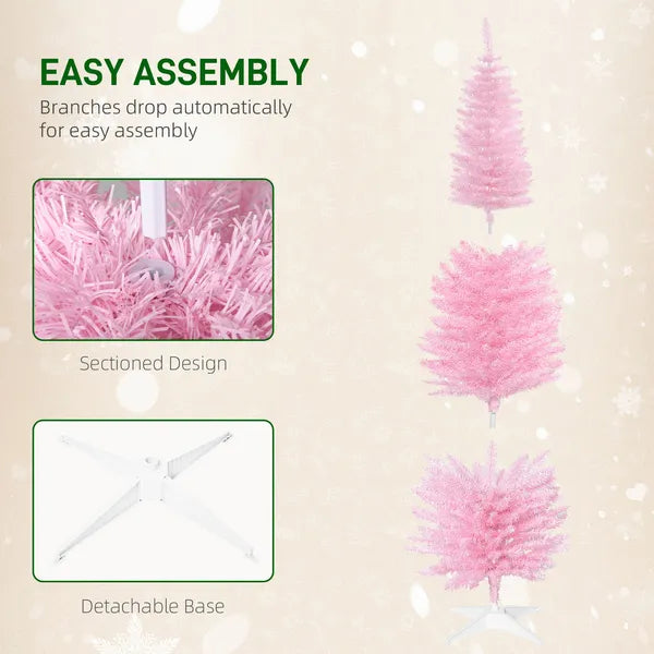 6' Artificial Pencil Christmas Tree, Slim Xmas Tree with 390 Realistic Branch Tips and Plastic Stand, Pink