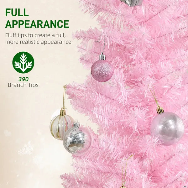 6' Artificial Pencil Christmas Tree, Slim Xmas Tree with 390 Realistic Branch Tips and Plastic Stand, Pink