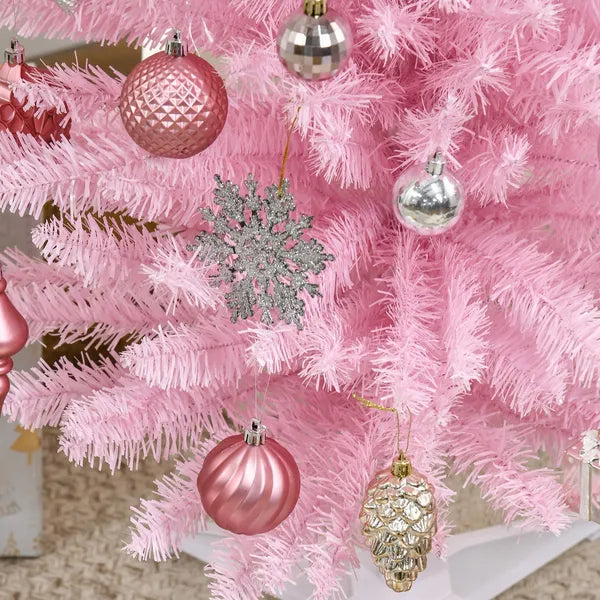 6' Artificial Pencil Christmas Tree, Slim Xmas Tree with 390 Realistic Branch Tips and Plastic Stand, Pink