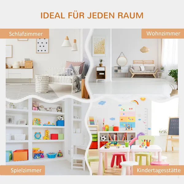 Aeelleea White Cube Storage Bench with Grey Cushion, 40.5" Kids Reading Nook Bookshelf, Toy Organizer Cabinet