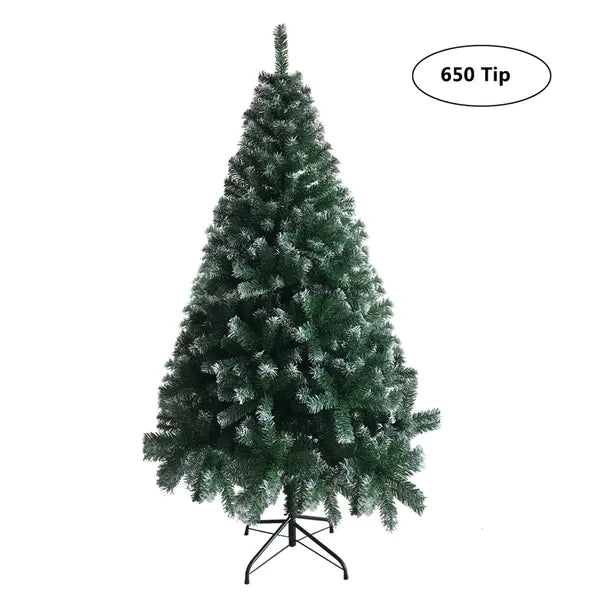 AEELLEEA-Artificial Christmas Tree with 650 Light Green & White Branches, PVC Full Foliage Xmas Tree with Stable White Iron Stand