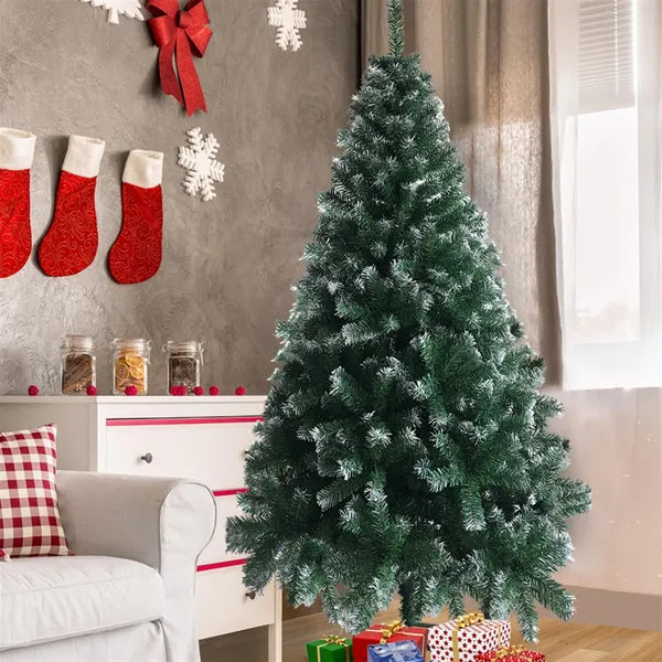 AEELLEEA-Artificial Christmas Tree with 650 Light Green & White Branches, PVC Full Foliage Xmas Tree with Stable White Iron Stand