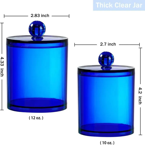 Aeelleea 6 Pack Blue Acrylic Bathroom Canister Set, 10oz & 12oz Shatterproof Storage Jars with Labels for Cotton Swabs, Cotton Balls, Vanity Decor