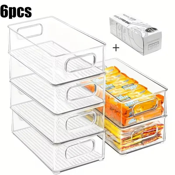 Clear Refrigerator Organizer Bins 6 Pack, 10 Inch Food Storage Containers for Fridge, Freezer, Pantry and Cabinet