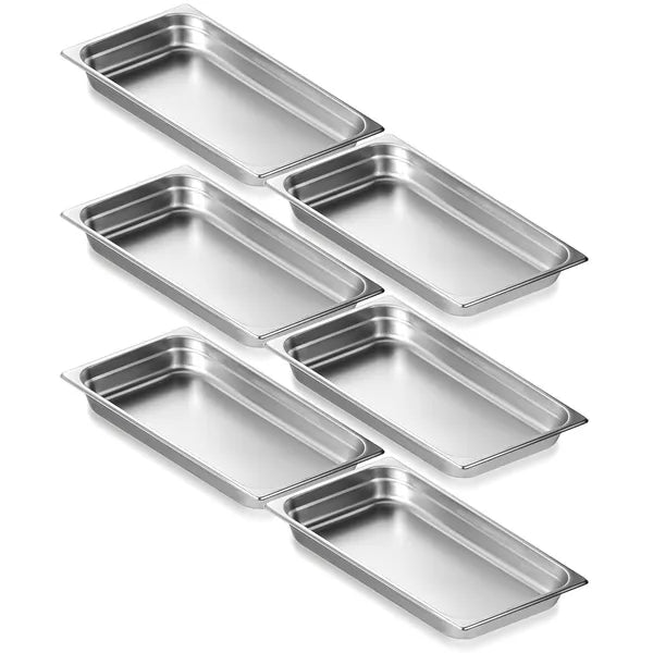 6 Pack Stainless Steel Steam Table Pans, Full Size Hotel Food Pan, Commercial Catering Tray for Restaurant Buffet