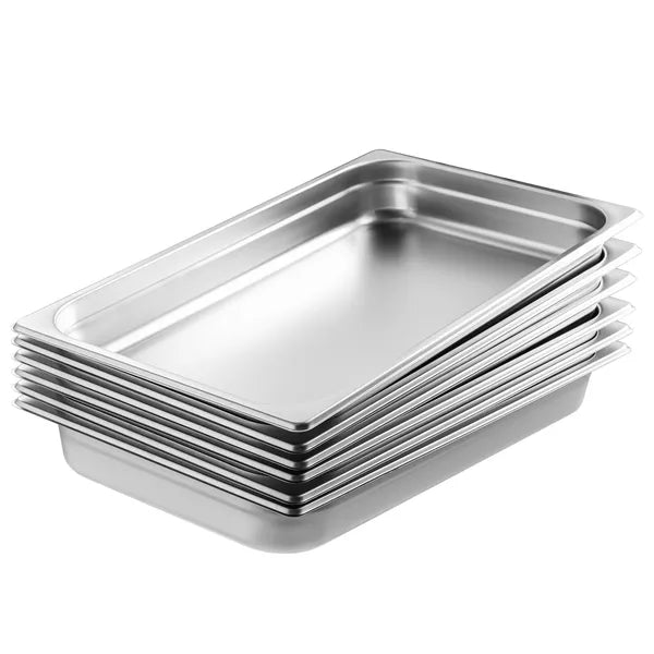 6 Pack Stainless Steel Steam Table Pans, Full Size Hotel Food Pan, Commercial Catering Tray for Restaurant Buffet