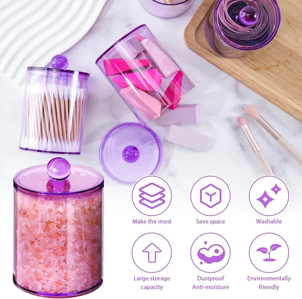 Aeelleea 6 Pack Purple Plastic Bathroom Canister Set, 10oz & 12oz Storage Jars with Lids for Cotton Swabs, Cotton Balls, Floss Picks, Vanity Organizer