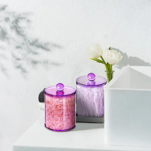 Aeelleea 6 Pack Purple Plastic Bathroom Canister Set, 10oz & 12oz Storage Jars with Lids for Cotton Swabs, Cotton Balls, Floss Picks, Vanity Organizer