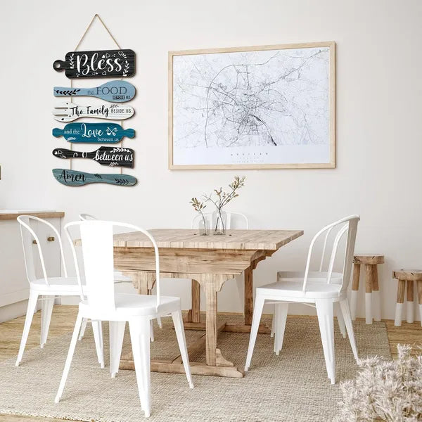 6Pcs Farmhouse Kitchen Wall Art, "Bless The Food Before Us" Wooden Hanging Signs, Rustic Dining Room Wall Decor, 13x21 Inch Vertical
