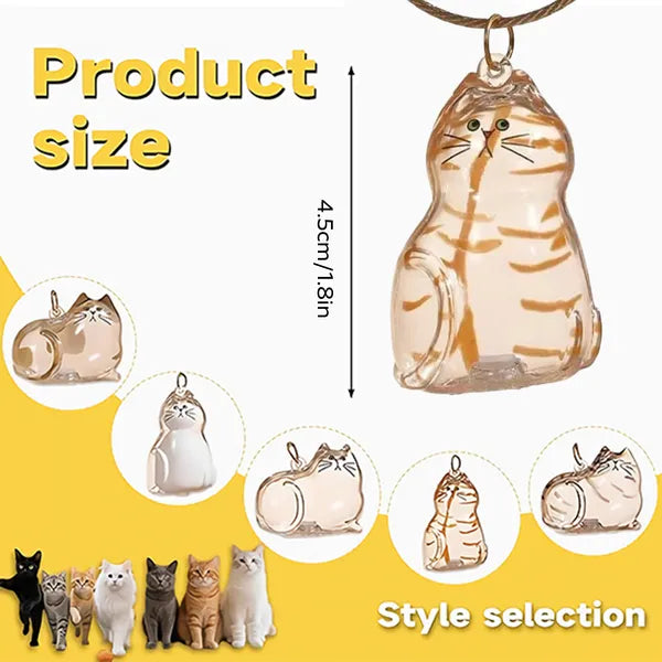 6-Piece Cat Hair Keepsake Keychain Set, Pet Fur Memorial Capsule Pendants, Clear Cat-Shaped Bag Charms
