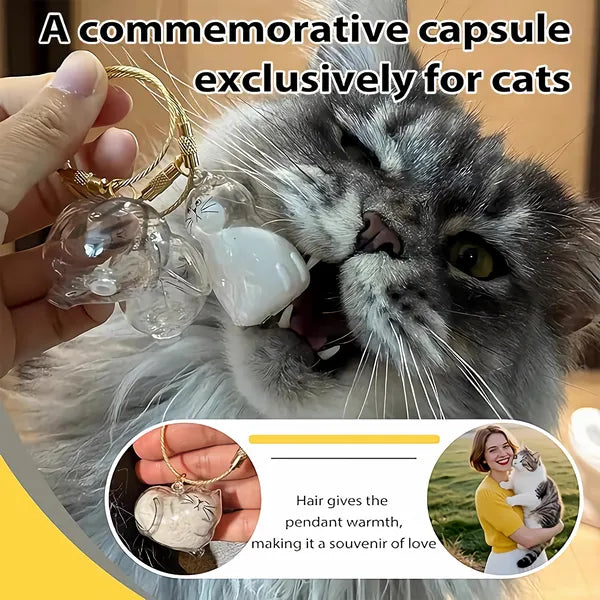6-Piece Cat Hair Keepsake Keychain Set, Pet Fur Memorial Capsule Pendants, Clear Cat-Shaped Bag Charms