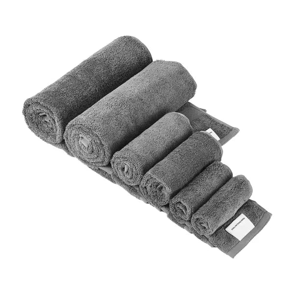 6-Piece 100% Pure Cotton Towel Set, 2 Bath Towels+2 Hand Towels+2 Washcloths, Thick Absorbent Quick Dry Grey Bathroom Towels for Home Hotel Spa