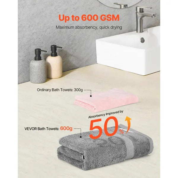 6-Piece Towel Set, 100% Cotton 600GSM Luxury Bathroom Towels, Highly Absorbent for Bathroom, Gym, Hotel & Spa