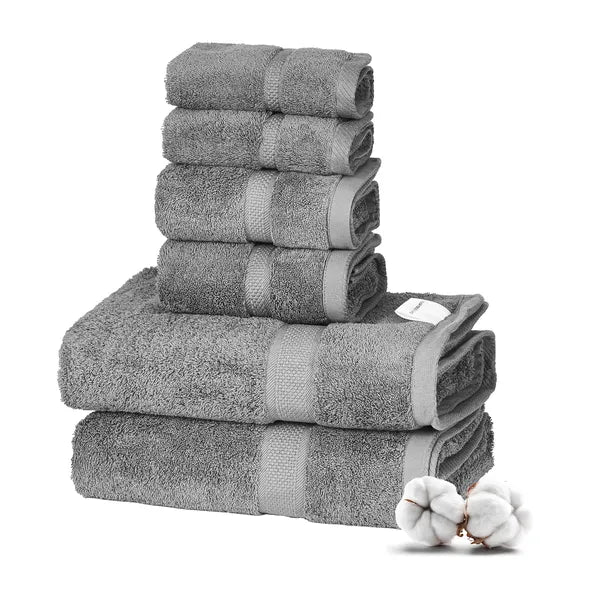 6-Piece Towel Set, 100% Cotton 600GSM Luxury Bathroom Towels, Highly Absorbent for Bathroom, Gym, Hotel & Spa