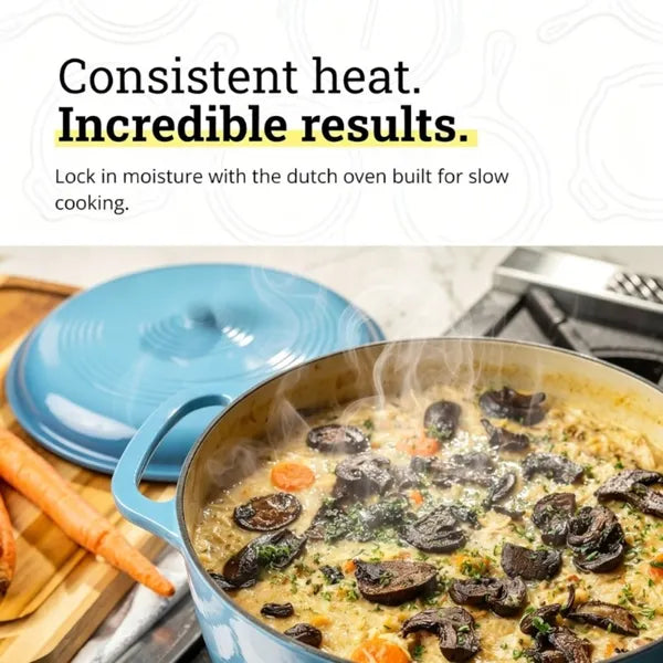 6 Quart Enameled Cast Iron Dutch Oven with Lid, Non-Stick Enamel Cookware for Braising, Stewing, Bread Baking, Induction Compatible