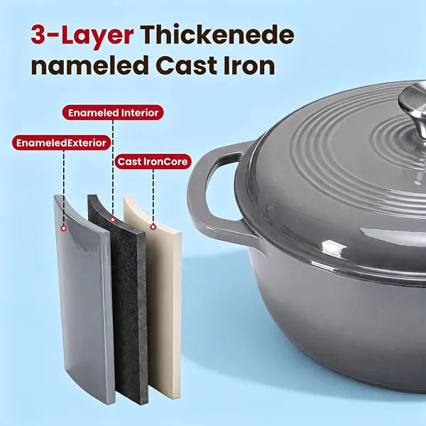 6 Quart Enameled Cast Iron Dutch Oven with Lid, Non-Stick Enamel Cookware for Braising, Stewing, Bread Baking, Induction Compatible
