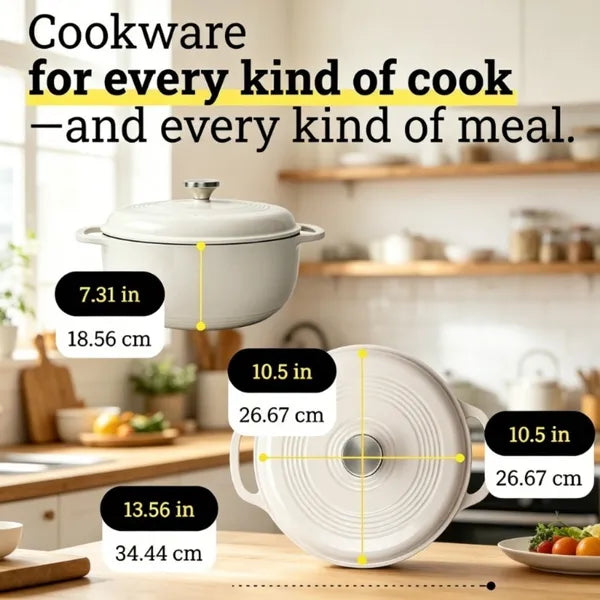 6 Quart Enameled Cast Iron Dutch Oven with Lid, Non-Stick Enamel Cookware for Braising, Stewing, Bread Baking, Induction Compatible