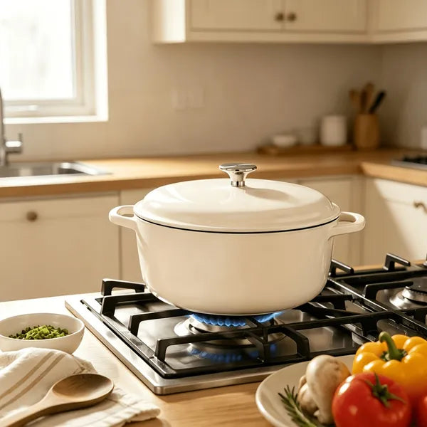 6 Quart Enameled Cast Iron Dutch Oven with Lid, Non-Stick Enamel Cookware for Braising, Stewing, Bread Baking, Induction Compatible