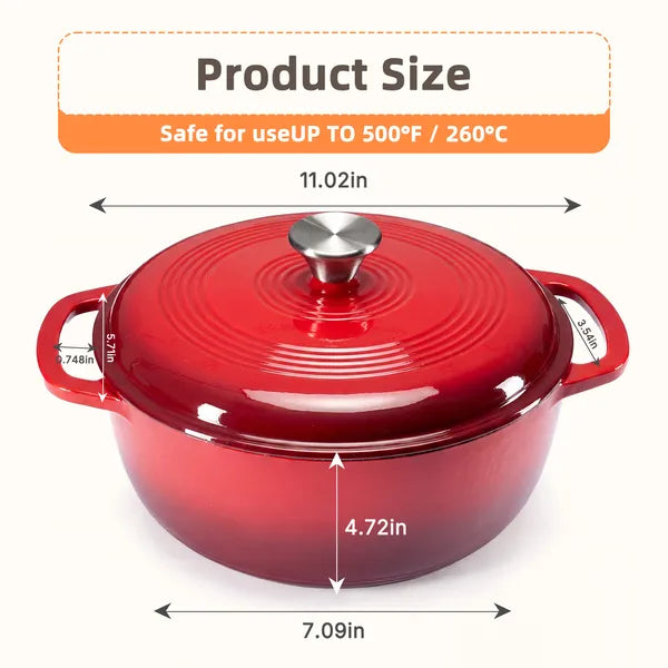 6 Quart Enameled Cast Iron Dutch Oven with Lid, Non-Stick Enamel Cookware for Braising, Stewing, Bread Baking, Induction Compatible