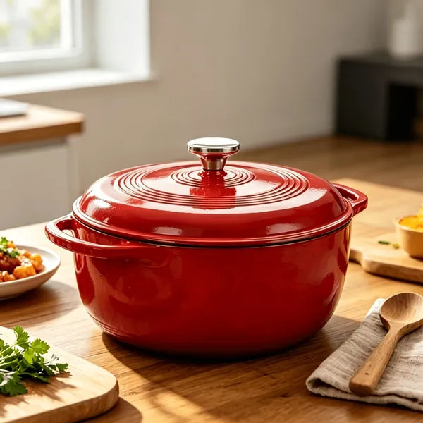 6 Quart Enameled Cast Iron Dutch Oven with Lid, Non-Stick Enamel Cookware for Braising, Stewing, Bread Baking, Induction Compatible