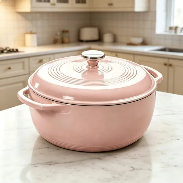 6 Quart Enameled Cast Iron Dutch Oven with Lid, Non-Stick Enamel Cookware for Braising, Stewing, Bread Baking, Induction Compatible
